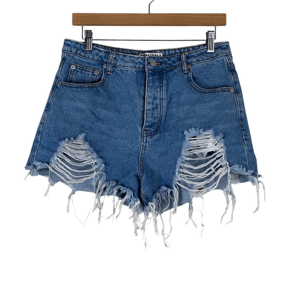 Signature 8 Distressed Frayed Denim Jean Shorts Blue Edgy Ripped Size L